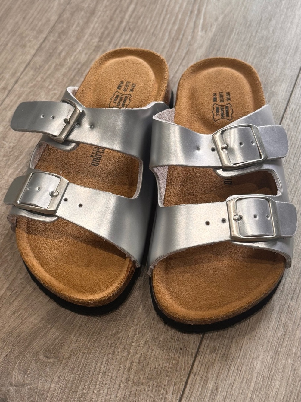 Kids Metallic Silver Double-Buckle Comfort Sandals